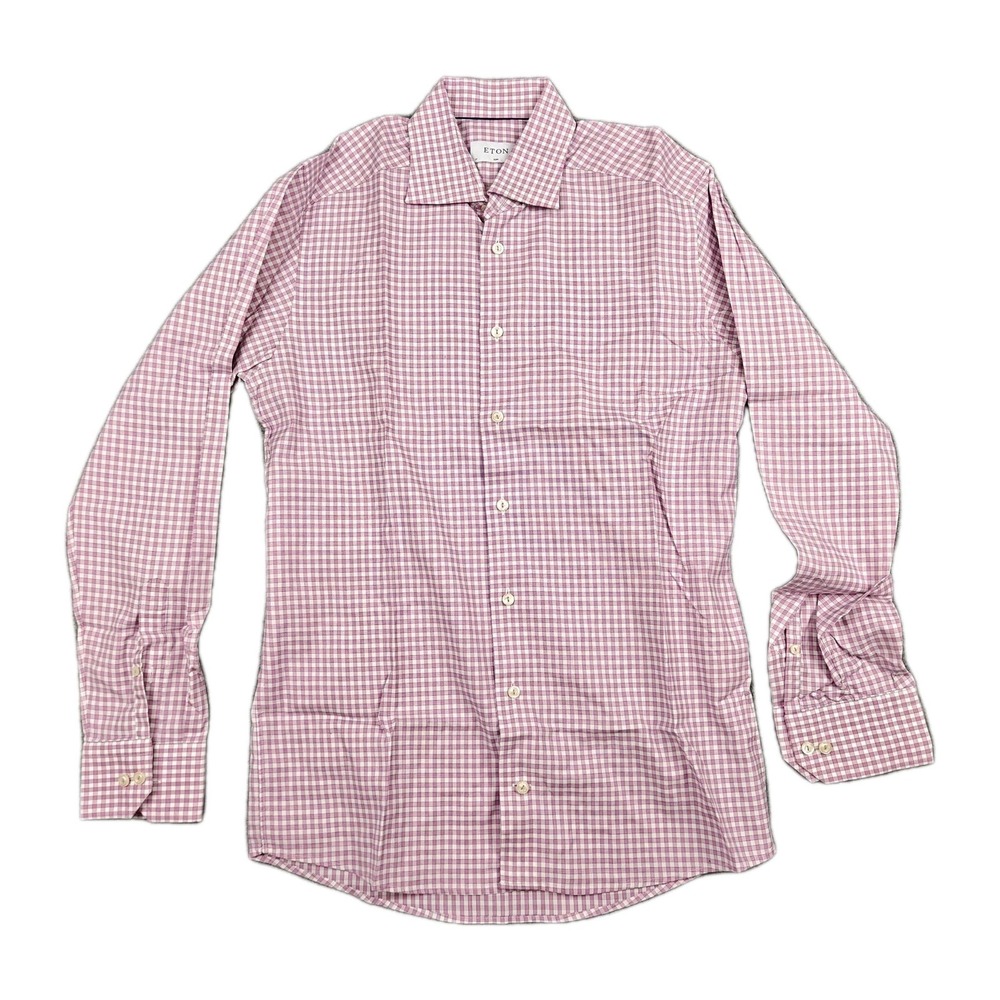 Eton‎ Dress Shirt Mens 15.5/39 34/35 Pink Gingham Slim Button Down Long Sleeve